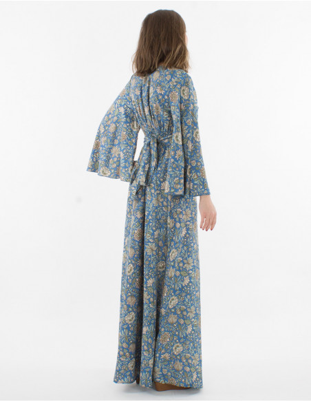 Hippie 3/4 sleeve fitted maxi dress