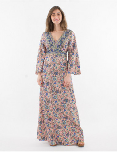 Hippie 3/4 sleeve fitted maxi dress