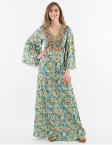 Hippie 3/4 sleeve fitted maxi dress