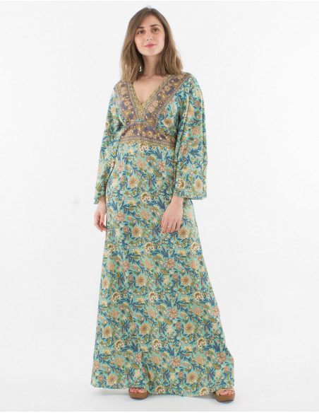 Hippie 3/4 sleeve fitted maxi dress