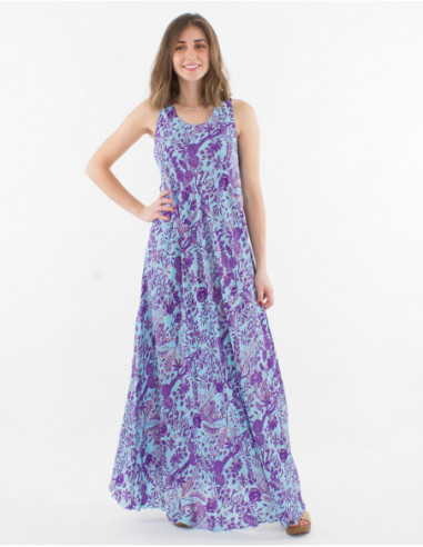 Robe longue débardeur pour la plage élégante pour femme à imprimé bohème fleuri bleu turquoise