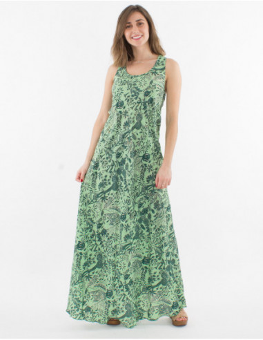 Robe longue de plage sans manches fluide et confortable avec imprimé fleuri bohème vert