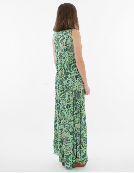 Robe longue débardeur pour la plage élégante pour femme à imprimé bohème fleuri vert