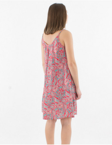 Robe courte parfaite pour l'été colorée rose à fleurs boho chic et fines bretelles réglables