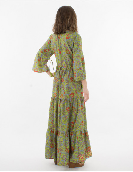 Bohemian 3/4 sleeve ruffled maxi dress