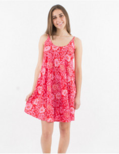 Robe rose fuchsia originale à fleurs tropicales et fines bretelles réglables pour l'été 2