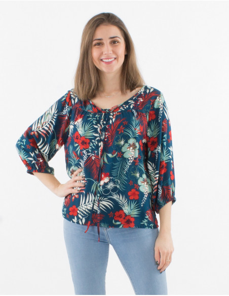 Tropical Hawaiian blouse 3/4 sleeves
