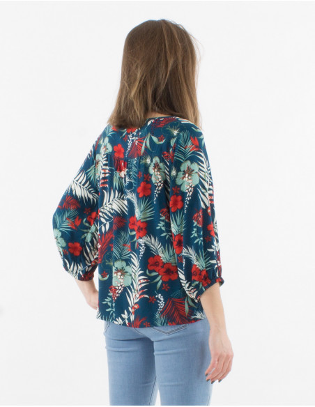 Tropical Hawaiian blouse 3/4 sleeves