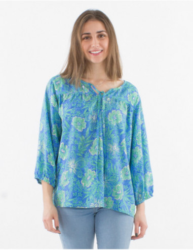 Golden hibiscus blouse with 3/4 sleeves
