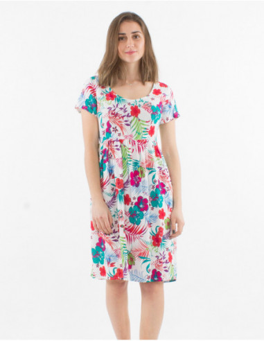 Robe à manches courtes femme basique blanche à fleurs tropicales originales