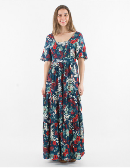 Hawaiian long dress with square neck