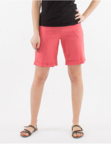 Short long femme pour l'été 2022 simple uni vieux rose avec viscose et lin et deux poches à l'avant