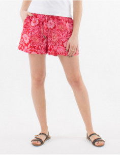 Short court d'été coloré bleu turquoise avec fleurs exotiques originales 2