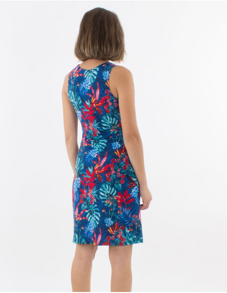 Short draped dress with Hawaiian print