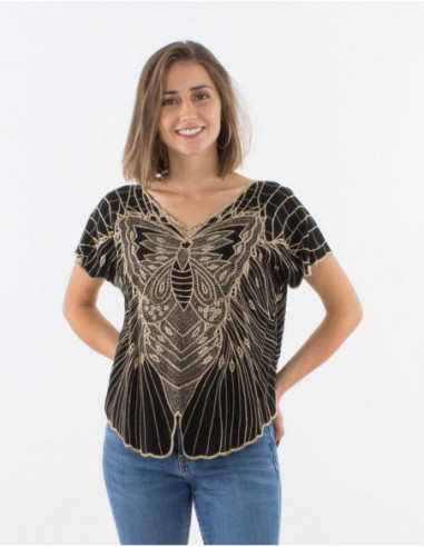 Chemisier viscose brodé noir