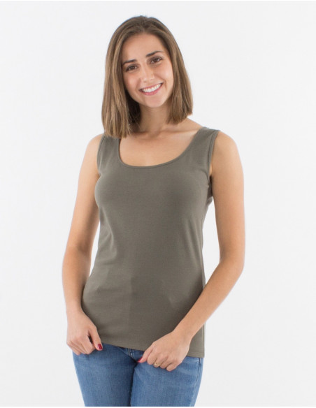 Women's basic plain khaki green tank top