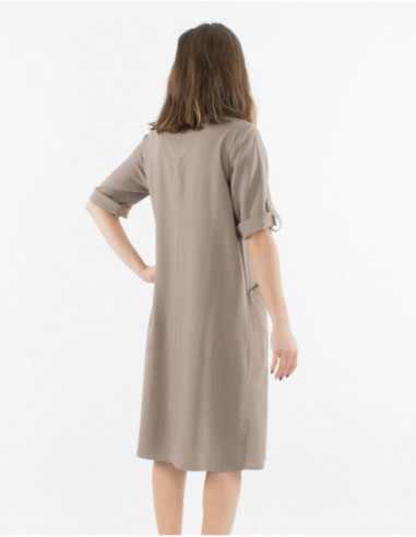Robe basique courtes à manches courtes taupe avec lin et col rond