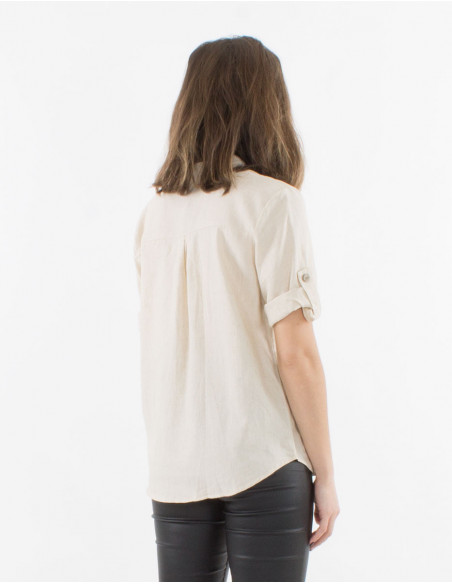 Blouse chic avec plis sur la poitrine basique blanc
