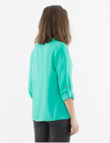 3/4 sleeves adjustable summer shirt for women basic plain blue