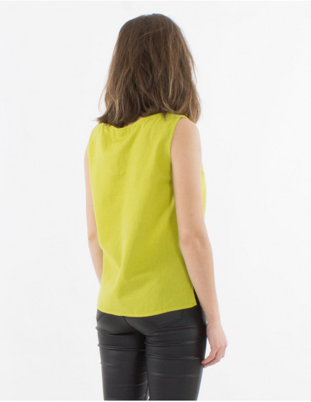 Débardeur marcel femme avec coton et lin confortable et basique uni vert anis