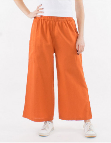 Pantalon large femme élastique à la taille confortable uni rouille