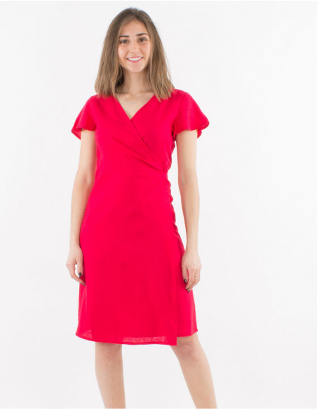 Viscose and linen wrap dress