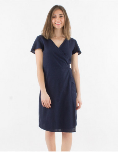 Viscose and linen wrap dress