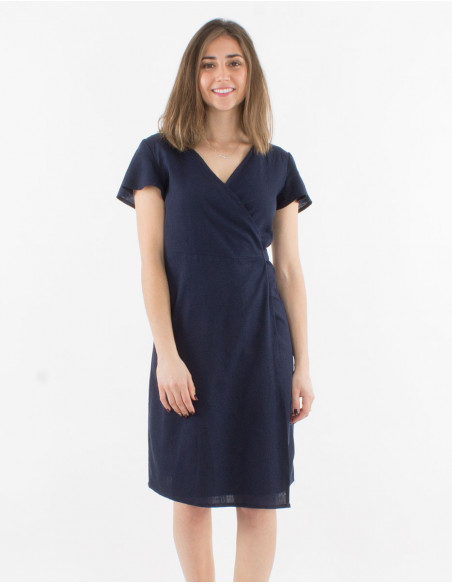 Viscose and linen wrap dress
