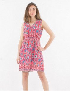 Petite robe d'été basique en polyester avec élastique à la taille et motif hippie chic de fleurs bleu pétrole 2