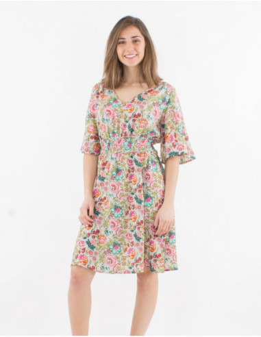 Romantic short dress with peony print