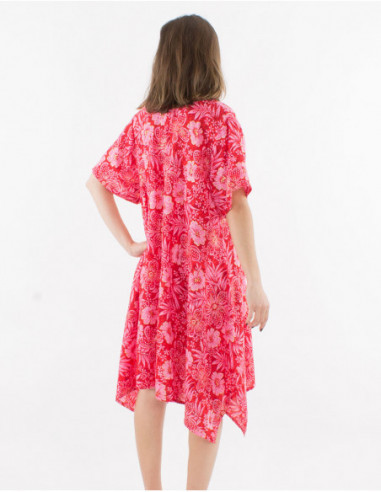 Mid-length hippie dress hibiscus print