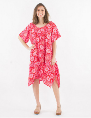 Mid-length hippie dress hibiscus print