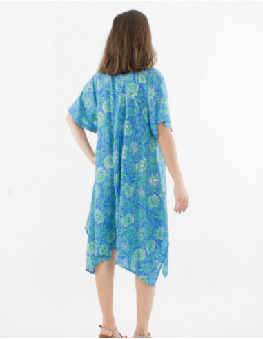 Mid-length hippie dress hibiscus print