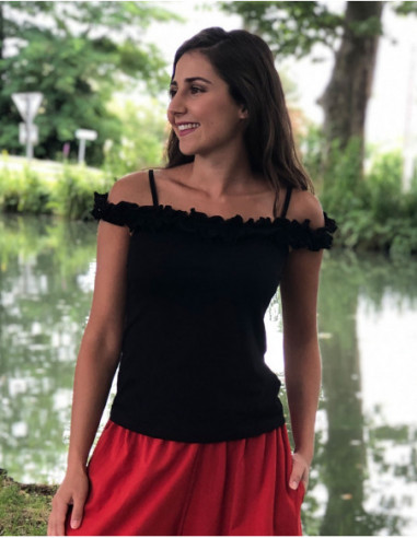 Basic plain tank top for women with frilly band on the chest