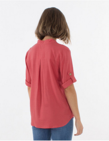 Blouse chic avec plis sur la poitrine basique vieux rose