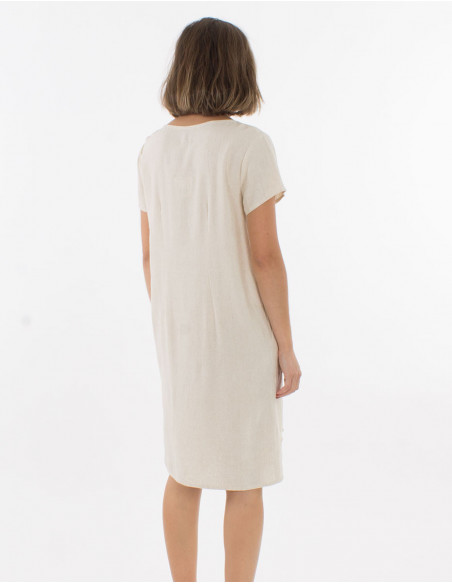 Simple and chic short sleeve V-neck dress in beige