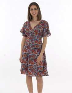 Robe femme d'été manches courtes avec volants rose fuchsia