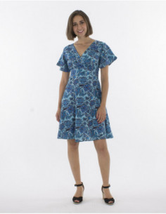 Robe femme d'été manches courtes avec volants rose fuchsia 2