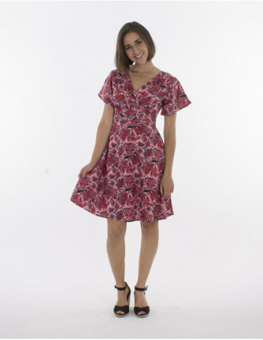 Robe fluide courte à motifs fleurs d'été rose pour femme