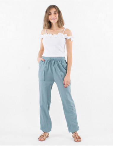 Basic plain cotton pants with pockets