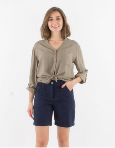 Bermuda pour femme uni en lin et viscose