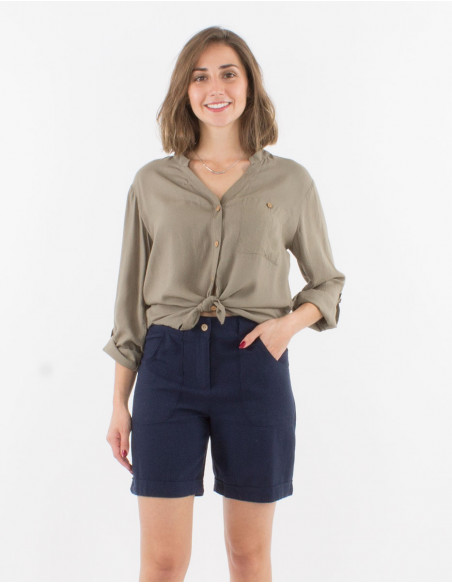 Bermuda pour femme uni en lin et viscose