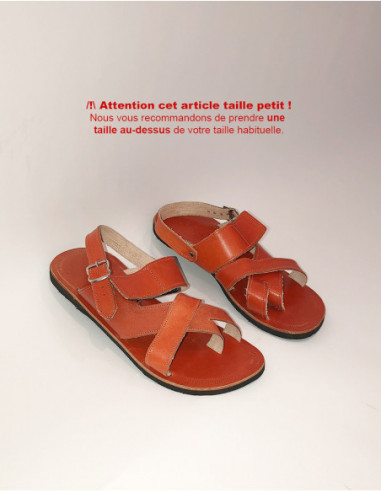 Sandales d'été pour homme en cuir marron lanières croisées