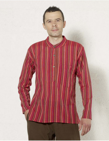 Chemise homme en coton népalais rayé rouge