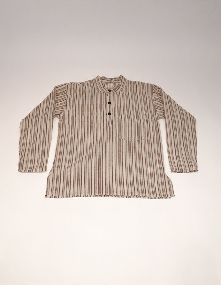 Chemise homme en coton népalais rayé rouge beige