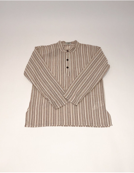 Chemise homme coton népalais avec rayures beige
