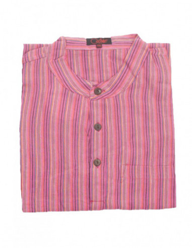 Chemise homme en coton népalais rayé rouge rose