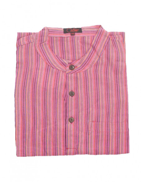 Chemise homme en coton népalais rayé rouge rose