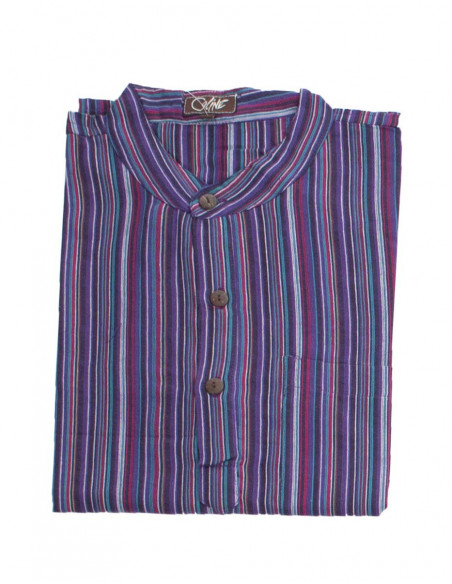 Chemise homme en coton népalais rayé rouge bleu marine