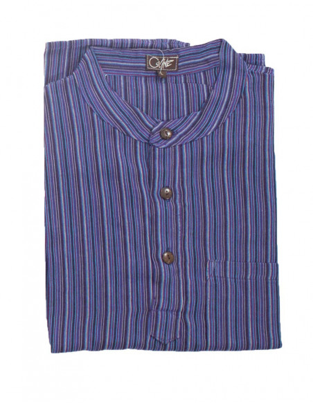 Chemise homme coton népalais avec rayures bleu marine